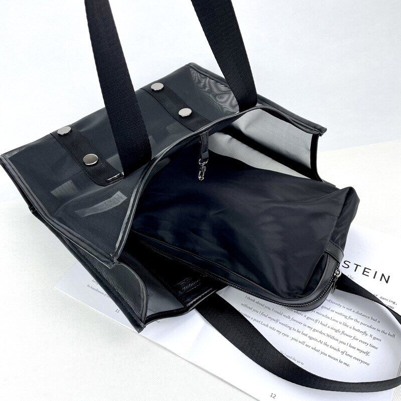 Mesh Tote Women Handbag Rivet Black Shopper Bag Shoulder Bag Bags Women