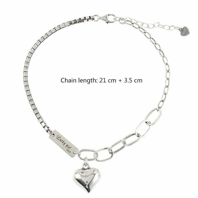 Women's 925 Sterling Silver Love Heart Rolo Link Chain Ankle Foot Bracelet