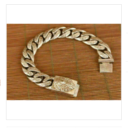chinese old tibet silver hand carving leo Statue bracelet cool man jewel gift