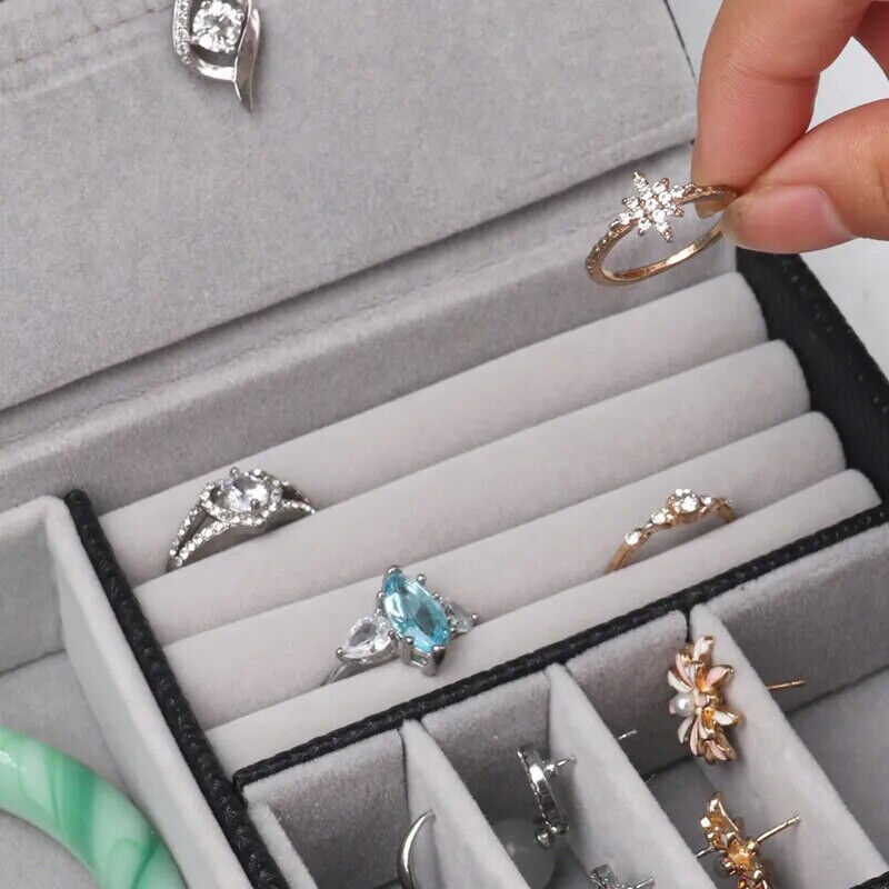 Jewelry Box Travel Organizer PU Necklace Ring Earring Storage Case 19.5x11x4.5cm