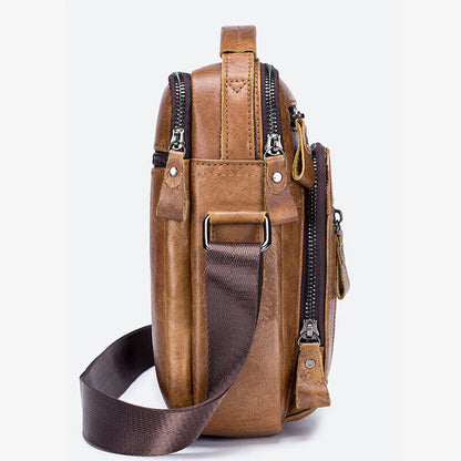 100% Genuine Leather Men's Sling Shoulder/Messenger Bag Double Zipper 8" Handbag