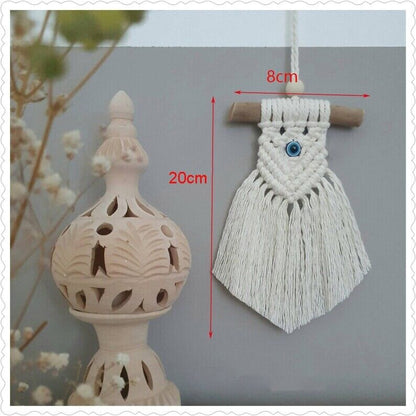 Wall Hanging Macrame Lucky Eye Glass Blue Turkish Pendant Handmade Decor 8x20cm