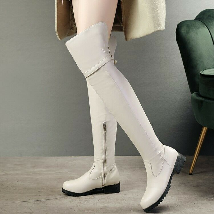 Womens Gothic Zipper Over The Knee High Riding Boots Buckle Thigh Boots Sz 34-48