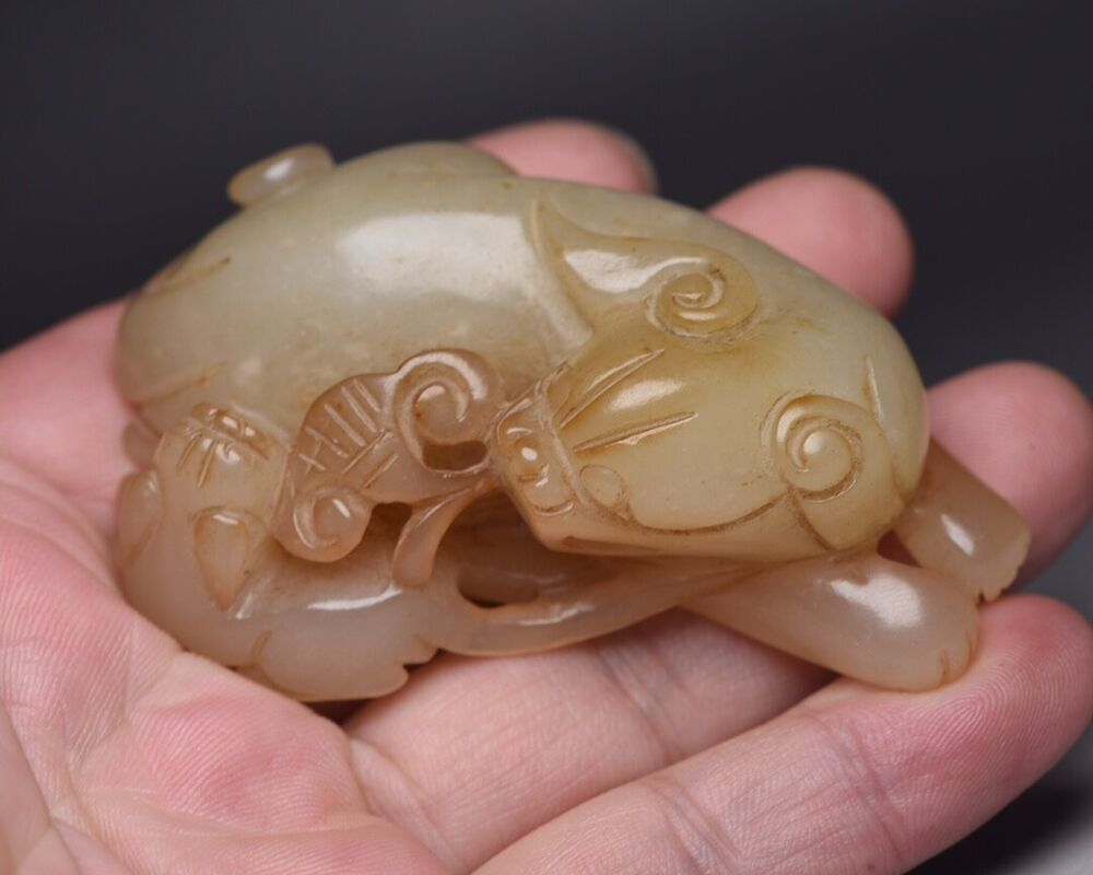 Chinese Antique Hetian Jade Carved Sculpture Exquisite Beast Statue Collections