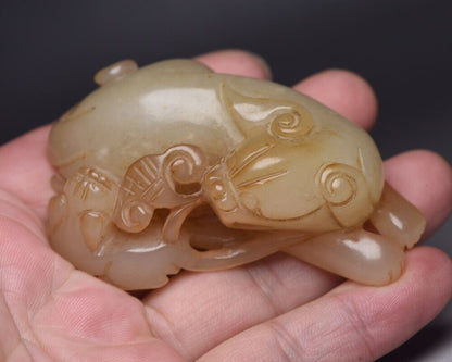 Chinese Antique Hetian Jade Carved Sculpture Exquisite Beast Statue Collections