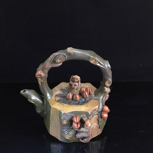 vintage chinese yixing purple clay teapot zisha ceremony carving Collectible art
