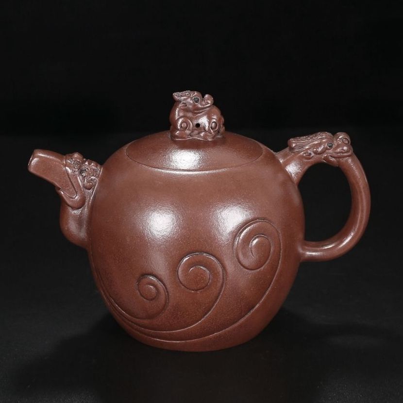 Chinese Yixing Purple Clay Teapot Zisha Ceramic Carving Dragon Teaware Collector