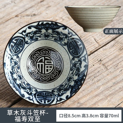 Retro Chinese Bamboo Antique Ceramic Underglaze Tea Bowl Kungfu Tea Set Tea