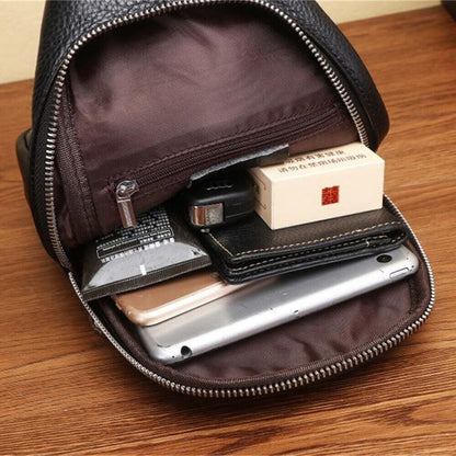 Top Cow Leather Black Men's bag, Soft Leather Large Capacity Backpack Travel Bag