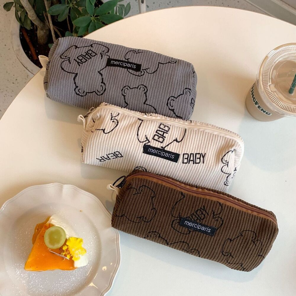 Bear Corduroy Handbags Travel Cosmetic Lipstick Coin Purse Makeup Pouch Bag 1 PC
