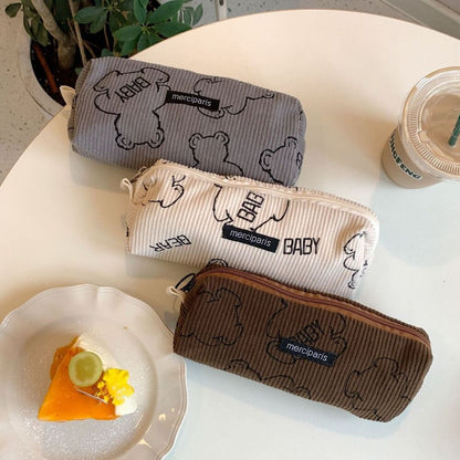Bear Corduroy Handbags Travel Cosmetic Lipstick Coin Purse Makeup Pouch Bag 1 PC