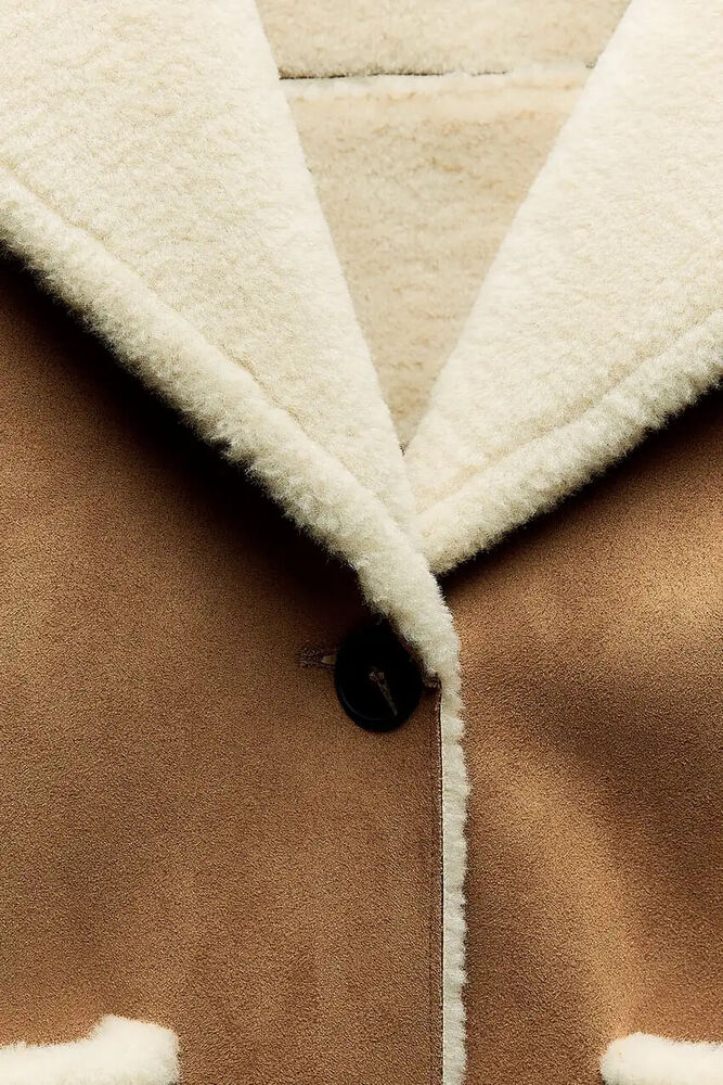 Jacket Fashionable Warm Sheepskin Coat Lapel Vintage Loose Overcoat Parka