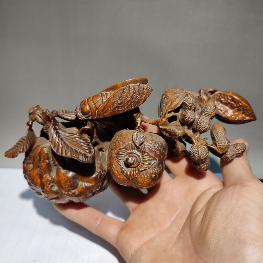 chinese wooden carving Cicada sculptures carved home decor peanut statue ancient