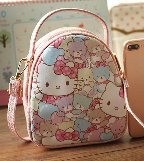 Super Cute Hello Kitty PU Cell Phone Shoulder Bag Coin Bag Purse Card Case