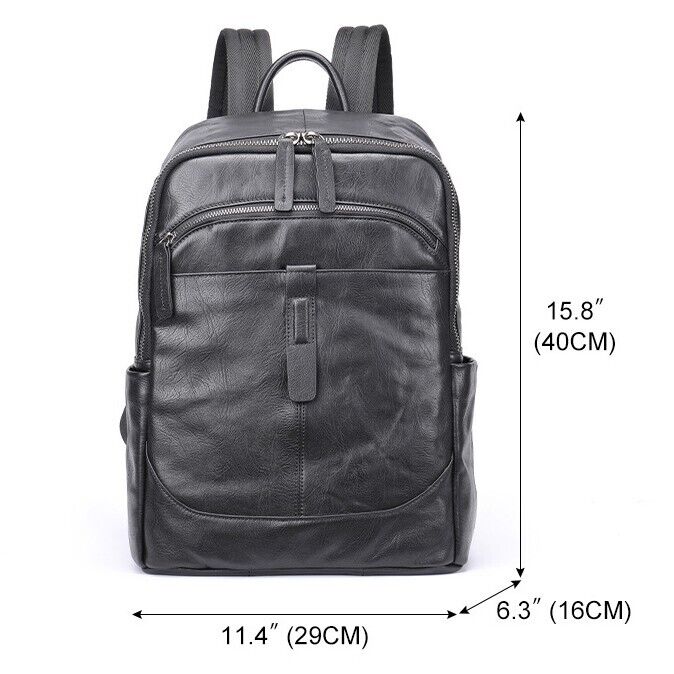 Top Cow Leather Black Men's bag, Soft Leather Large Capacity Backpack Travel Bag