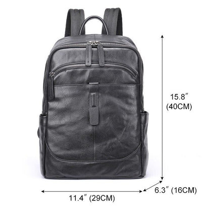 Top Cow Leather Black Men's bag, Soft Leather Large Capacity Backpack Travel Bag