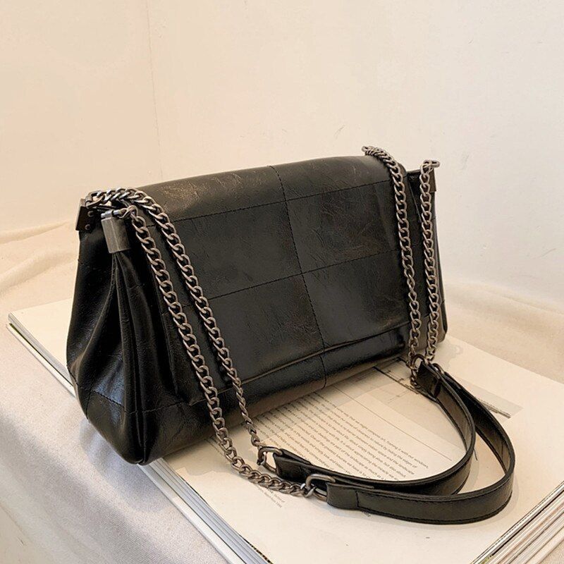 Handbag Vintage Shoulder Bag Thick Chain Messenger Soft Flap Shoulder Crossbody