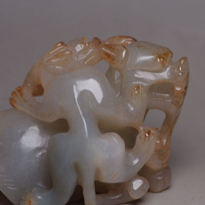 Antique Chinese Natural Hetian Jade Carving Beast Statue Exquisite Sculpture Art