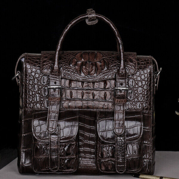 Handcrafted Siamese Alligator Skin Leather Mens Business Briefcase Sling Handbag