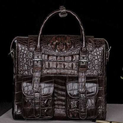 Handcrafted Siamese Alligator Skin Leather Mens Business Briefcase Sling Handbag