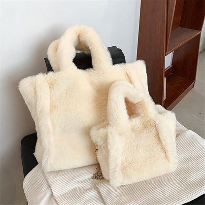 Faux Fur Women's Tote Bag Plush Shoulder Bags Women Soft Top Handbags Warm