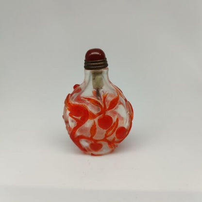 Chinese Old Beijing Glaze Carved Flowers And Birds Snuff Bottle Collectibles Art