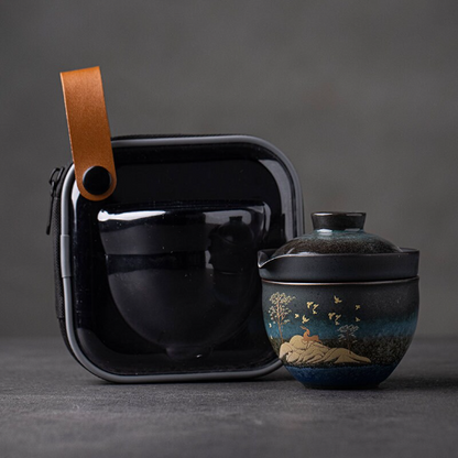 Cute Deer Ceramic Tea Cups and Sets Portable Travel Tea Set