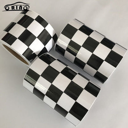Car Vinyl Film Gloss Black White Checkered Racing Flag Foil Wrap Self Adhesive