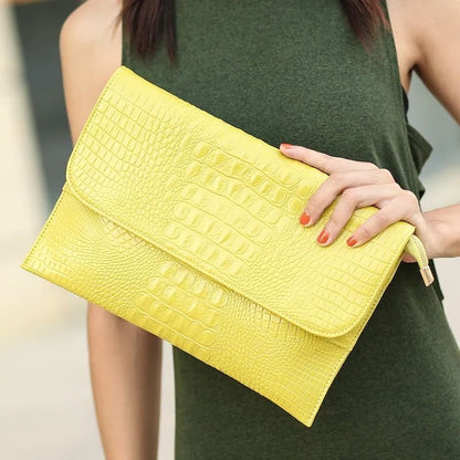 Women Envelope Evening Clutch Bags Crocodile Pattern Female Genuine Leather Bag