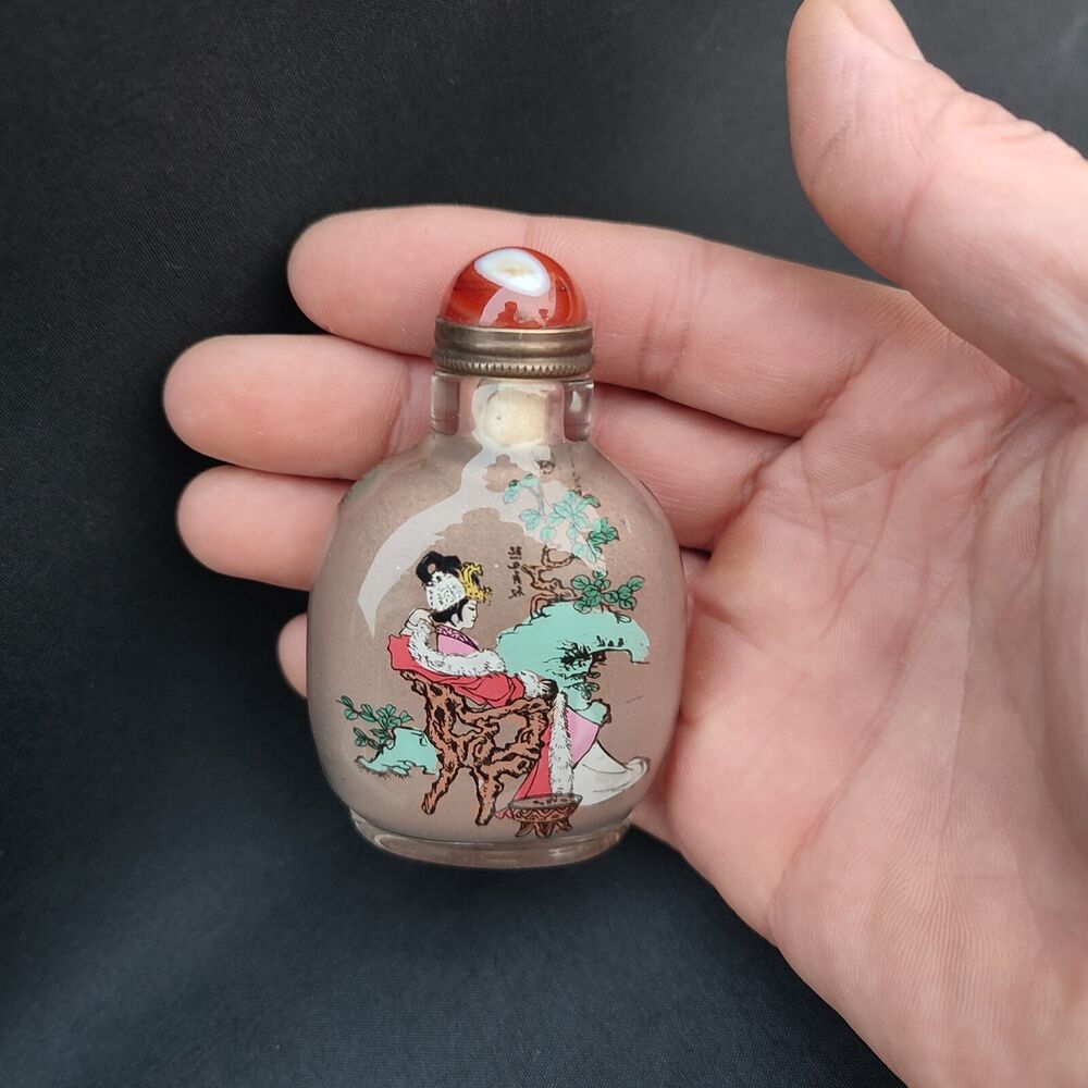 Peking Glass Snuff Bottle Inside Painted Chinese Beautiful Woman Rare Figurine