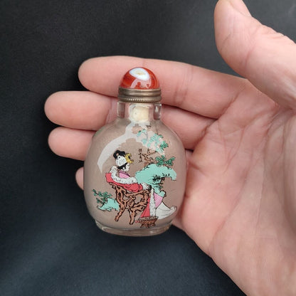 Peking Glass Snuff Bottle Inside Painted Chinese Beautiful Woman Rare Figurine
