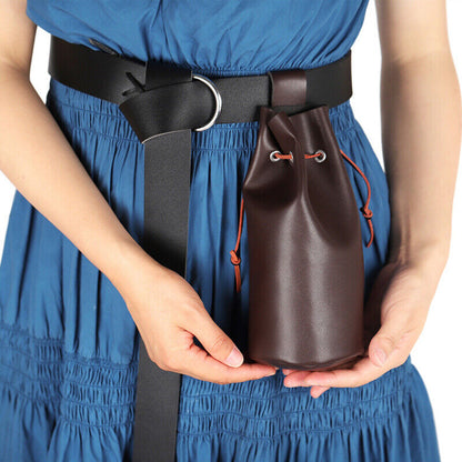 Medieval Coin Pouch Bag Waist Belt Costumes PU Leather Drawstring Purse