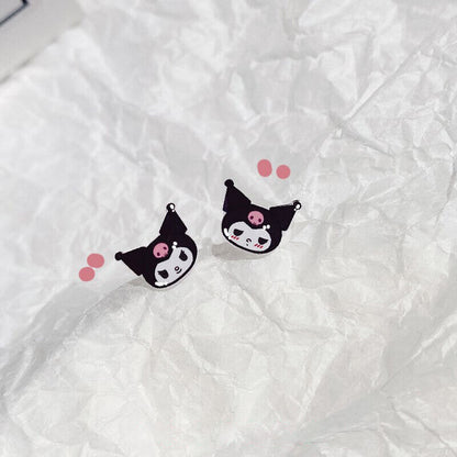 Kawaii Kuromi Sanrioed Ear Stud S925 Silver Jewelry Fashion Earrings Girls Gift
