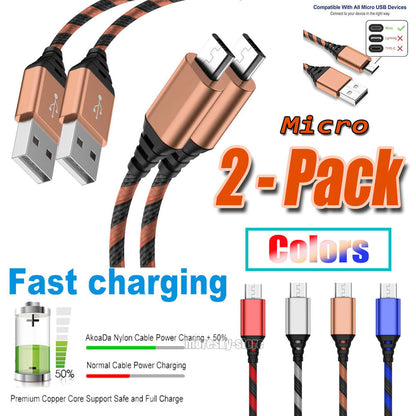 2x Micro USB Charging Cable 3/6/10ft Data Charge Cord For Galaxy Note 2/3/4/5