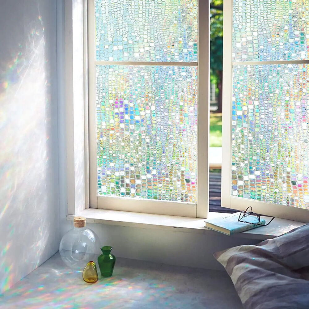 Window Privacy Film PVC Stained Glass Clings 3D Rainbow Door Decorative Stickers