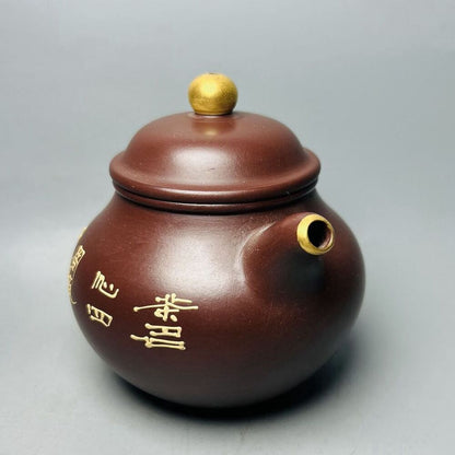 Chinese Yixing Purple Clay Teapot Zisha Ceremony Painted Fine Lotus Flower Rare