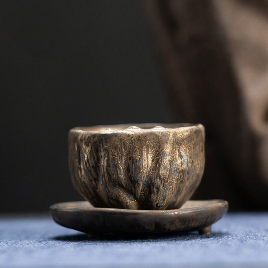 Creative Lotus Ceramic Teacups with Coasters