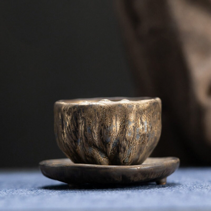 Creative Lotus Ceramic Teacups with Coasters