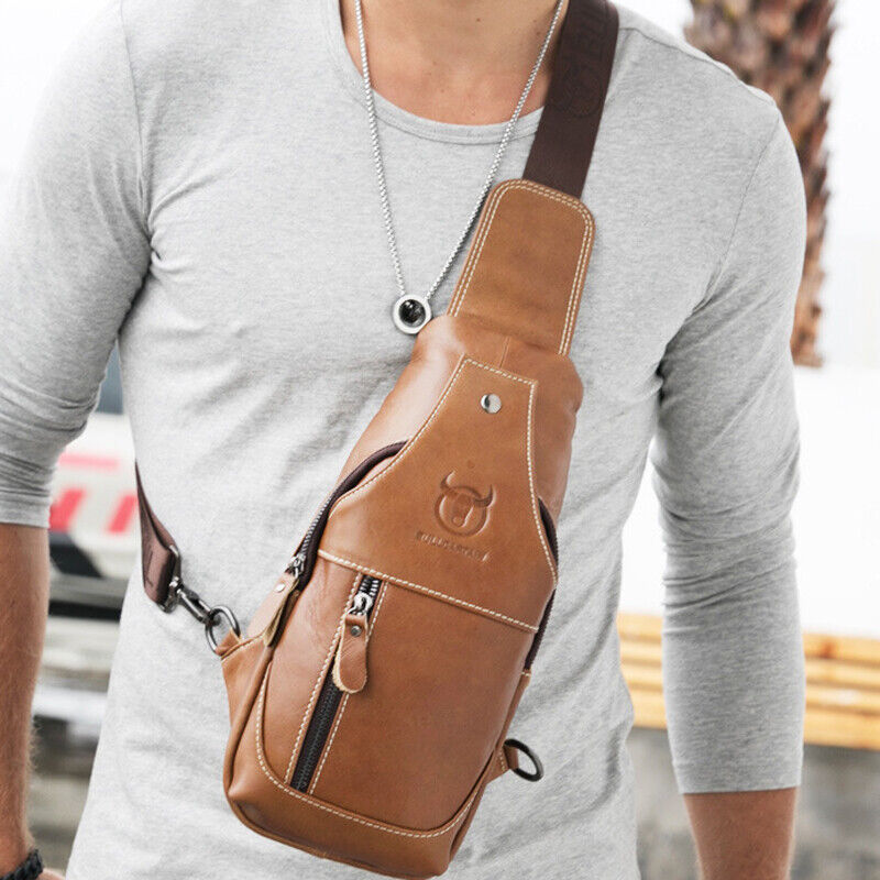 Men's Sling Backpack,100% Genuine Leather Chest bag Crossbody Bag Shoulder Bag