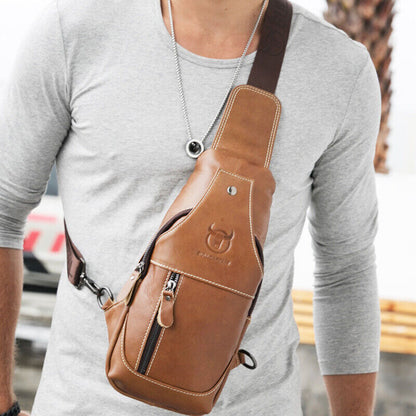 Men's Sling Backpack,100% Genuine Leather Chest bag Crossbody Bag Shoulder Bag