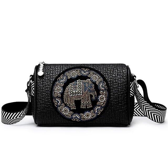 Women's Crossbody Genuine Leather Embroidered Duffel Bag Elephant Pattern Gift
