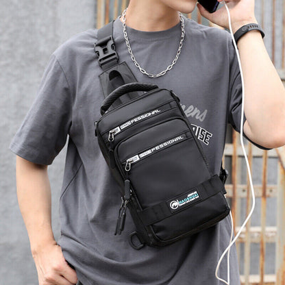 Fashion Nylon Backpack Men Cross body Chest Bags with USB Charging Port Rucksack