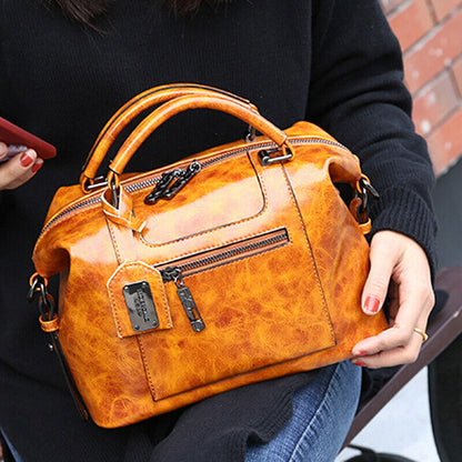Oil Wax Leather Women's Handbag Boston Bag Crossbody Shoulder Bag Satchel Tote