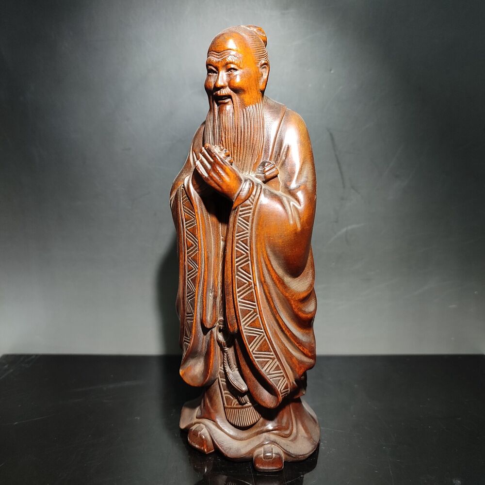 Boxwood Wooden Ornament Confucius statue carving home decor figurines desk art