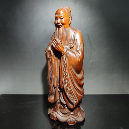 Boxwood Wooden Ornament Confucius statue carving home decor figurines desk art