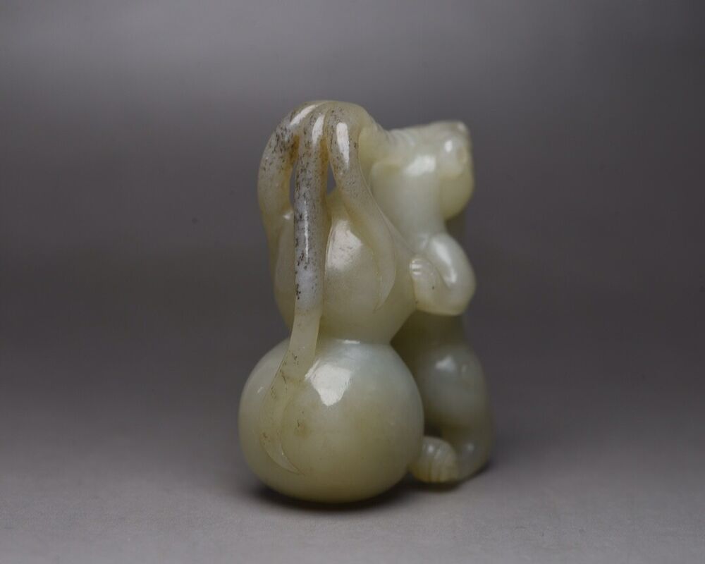Collections Chinese Hetian Jade Hand Carving Rat Gourd Statue Exquisite Art Work