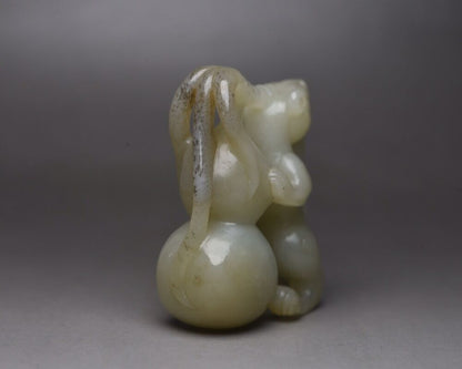Collections Chinese Hetian Jade Hand Carving Rat Gourd Statue Exquisite Art Work