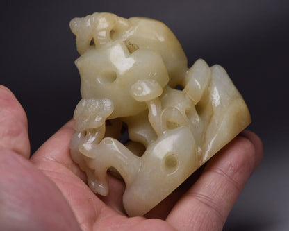 Collection China Natural Hetian Jade Carved Children Deer Statue Nice Sculpture