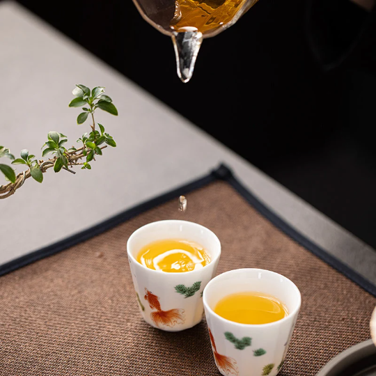 Ceramic Tea Cup Set of 6 Cute Fish Chinese Tea Cups 60ml