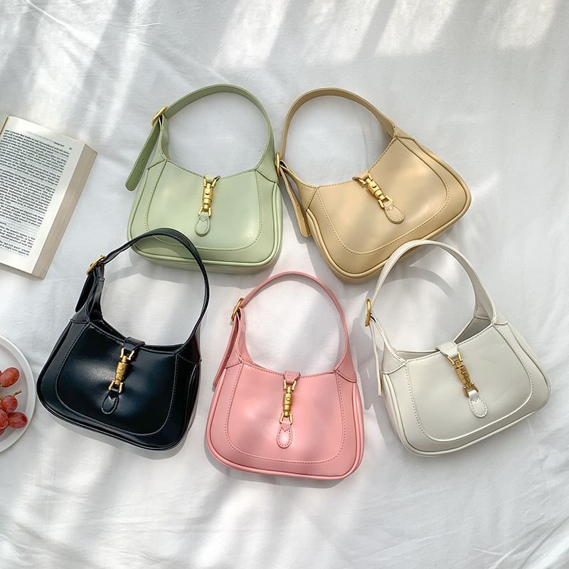 Retro Women Lock Hobo Bags Crossbody Shoulder Bag Niche Black White Pink Handbag